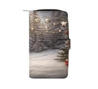 Christmas Wood Wallet Multifunctional Leather Wallets for Men Compact Long Wallet Credit Card Holder Passport Bag