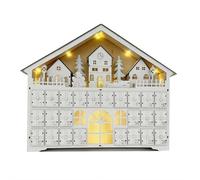 Christmas Wooden Advent Calendar House with 24 Storage Drawers, Countdown to Christmas Wood Calendar Decoration with LED Lights for Home Office Table Decor