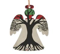 Christmas Wooden Angel Shape Ornaments 4 PCS, Palestinian Flag Christmas Tree Hanging Ornaments Rustic Xmas Wishes Tags Hanging Craft Label for Christmas Decoration