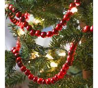 Christmas Wooden Bead Garland Bright Red Wood Bead Garland Christmas Tree Holiday Decoration (Dark Red)