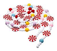 Christmas Wooden Bead Garland Christmas Tree Wood Candy Garland Red and White Peppermint Candy Beaded Garland Christmas Tree Decorations for Xmas Party Supplies Holiday Favors, 9 Ft