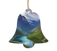Christmas Wooden Bell Shape Ornaments 1PCS, Norwegian Fjords Christmas Tree Hanging Ornaments Rustic Xmas Wishes Tags Hanging Craft Label for Home Decoration