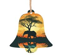 Christmas Wooden Bell Shape Ornaments 2 PCS, Beautiful Elephant Christmas Tree Hanging Ornaments Rustic Xmas Wishes Tags Hanging Craft Label for Home Decoration