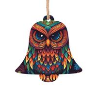 Christmas Wooden Bell Shape Ornaments 2 PCS, Color owl Pattern Christmas Tree Hanging Ornaments Rustic Xmas Wishes Tags Hanging Craft Label for Home Decoration
