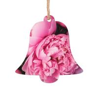 Christmas Wooden Bell Shape Ornaments 2 PCS, Pink Peony Christmas Tree Hanging Ornaments Rustic Xmas Wishes Tags Hanging Craft Label for Xmas Decoration