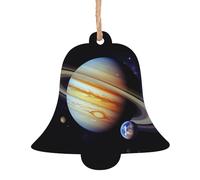 Christmas Wooden Bell Shape Ornaments 2 PCS, Planet Jupiter Christmas Tree Hanging Ornaments Rustic Xmas Wishes Tags Hanging Craft Label for Home Decoration