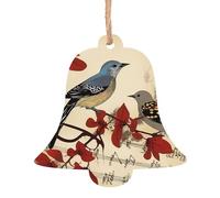Christmas Wooden Bell Shape Ornaments 4 PCS, Songbirds Christmas Tree Hanging Ornaments Rustic Xmas Wishes Tags Hanging Craft Label for Home Decoration