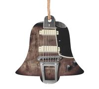 Christmas Wooden Bell Shape Ornaments 4 PCS, Vintage Guitar Christmas Tree Hanging Ornaments Rustic Xmas Wishes Tags Hanging Craft Label for Home Decoration
