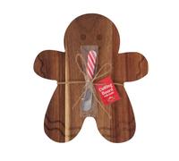 Christmas Wooden Chopping Board with Mini Knife - Gingerbread Man Design, Durable Acacia Wood Cheese Board, Easy to Clean Serving Platter for Home, Kitchen and Food Prep