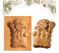 Christmas Wooden Cookie Mold - 3D Biscuit Cutter with Embossing Design for Gingerbread, Springerle, Cakes - DIY Holiday Baking Press Stamps Tools Gift for Xmas (Snowman)