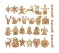 Christmas Wooden Countdown Number Tags for Tree Hanging Advent Calendar | Smooth Wood Finish, Wall Display, Brown Rope Tags, Christmas Cross Stitch Advent Calendar