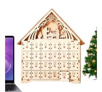 Christmas Wooden Desk Decor House Shape 24 | Decorative Light Calendar with Drawers for Home Living Room Office Shelf Apartment