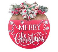 Christmas Wooden Doorplate Red Merry Christmas Door Hanging Bow Decoration Pendant Decor-50