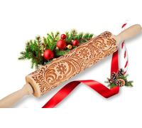 Christmas Wooden Embossed Rolling Pin for Baking, Deep Engraved Embossing Rolling Pins with Christmas Snow Pattern Designs for Baking Cookies, Cookie Stamps Roller, Kitchen Decor DIY Tools