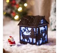 Christmas Wooden House Humidifier - 240ml Cool Mist Mini Humidifier with Santa Claus LED Design, 7-Color Lights, USB Powered, Auto Shut-Off, Holiday Decor Gift for Bedroom, Home, Office (Dark Wood)