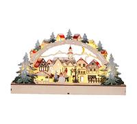 Christmas Wooden House Village Scene, Light Up Christmas Scene Ornaments Traditional Christmas Village House Decoration Pre Lit Wooden House for Window Fireplace Dining Table Decor 38x5x21.8cm