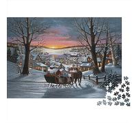 Christmas Wooden Jigsaw Puzzles, Christmas Sleigh Village Wooden Puzzles for Adults, Unique Shaped Wood Puzzles,Wooden Puzzles for Adults Teens with Wood Gift Box, 1000pcs (75x50cm)