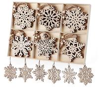 Christmas Wooden Ornaments 24 Pcs Snowflakes Hanging Decoration Wood Snowflake Ornament for Christmas Tree Gift Tag DIY Craft, 10cm