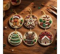 Christmas Wooden Ornaments Kit, 6PCS Pearl Diamond Art Craft Set | 6 Unique Hanging Designs, Complete DIY Rhinestone Pearl Kit for Holiday Tree Decor