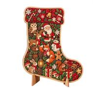 Christmas Wooden Puzzles Adults, Christmas Wooden Puzzle With Stand | Christmas Stocking Holiday Decor, 7.87 Inch Festive Tabletop Decor, Holiday Craft Jigsaw Puzzle Gift For Family