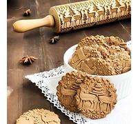 Christmas Wooden Rolling Pins, Xmas 3D Reindeer Shape Decor Embossing Rolling Pin,Christmas Patterned Rolling Pin Baking Tools (Christmas Reindeer)