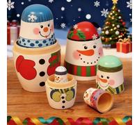 Christmas Wooden Russia Dolls, Russian Nesting Dolls, 5 Layers Snowman Matryoshka Toys, Wooden Handmade Matryoshka Doll for Kids Birthday or Home Decoration