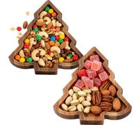 Christmas Wooden Serving Tray - Elk & Christmas Tree Design Solid Wood Appetizer Plates for Holiday Parties, Rustic Fruit Snack Platter with Antler Handle Festive Dessert Tray (2, A-elk)