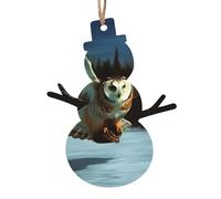 Christmas Wooden Snowman Shape Ornaments 2 PCS, Flying Owl Christmas Tree Hanging Ornaments Rustic Xmas Wishes Tags Hanging Craft Label for Home Decoration