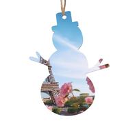 Christmas Wooden Snowman Shape Ornaments 6 PCS, Paris Eiffel Tower with Flowers Christmas Tree Hanging Ornaments Rustic Xmas Wishes Tags Hanging Craft Label for Home Decoration