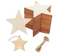 Christmas Wooden Star Ornaments, Hanging Decorations, Wood Stars Embellishments with Twine, DIY Crafts, Holiday Supplies Wooden Ornaments, Wooden Baubles, Wooden Baubles Wood Slices, 50pcs Stars