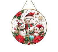 Christmas Wooden Traditional Holiday Round Disc Ornament Featuring Santa and Snowman Winter Scene Artwork for Festive Interior Display (A, 20x20cm)