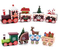 Christmas Wooden Train Decorations,Children's Christmas Toys for Four Small Trains, DIY Desktop Display Mini Table Ornaments (A)