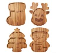 Christmas Wooden Tray Set With Snowman Reindeer Designs For Snack Serving