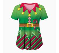 Christmas Work Tunics Doctors Hospital Beauty Salon V Neck Workwear Beauty Tunic Health Care Workers Scrubs Women Santa Claus V-Neck Utility Shirt Healthcare Tunic Mock Wrap Ladies Scrubs
