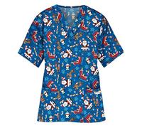 Christmas Work Tunics Healthcare Tunic Cute Print Beauty Tunic Mock Wrap V Neck Work Wear Tops Uniforms Women UK Wrap Mock Uniform Doctors Hospital Classic Fit Healthcare Tunic for Career Day