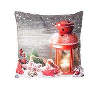 Christmas Workshop 3 LED Snowy Lantern Cushion ~ Warm White ~ Polyester ~ Christmas Decoration, Gift ~ 85210