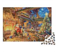 Christmas Workshop Scene 1000 Piece Jigsaw Puzzle Gift for Adults Santa Workshop Toys Tree Elves Premium Thick Sturdy Challenging Hard Stress Relief 52x38cm/1000pcs