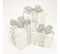Christmas Workshop Set of 3 Silver & White LED Christmas Gift Box