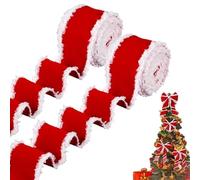 Christmas Wrap Ribbon - Burlap 5.46yd 6.3cm | White Trim Winter Holiday Ribbon | Decorative Ribbons for Wreath Garland Bouquet Cake Table Party Family Gathering and Wedding Use