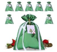 Christmas Wrapping Bags, Piece Drawstring Gift Bags, 10 Inches Decorative Pouches with Festive Prints, Non Woven Fabric Bag with Easy Closure, Holiday Party Favors Reusable Design