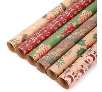 Christmas Wrapping fold Paper Set, Package Gift Wrapping Paper, Single sheet size 70X 50cm rolled up，Santa Snowman Reindeer Pattern, 8 Mixed color (C-6cs)