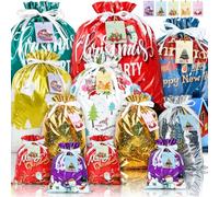Christmas Wrapping Gift Bags, 20Pcs Xmas Gifts Bags Large Medium Small Size | for Presents with 20 Tags for Birthday Holiday Party, Luxury Santa Claus Ornament with Ribbon for Family Friends