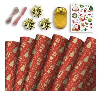 Christmas Wrapping Mega Kit: 10 Sheets Classic Kraft Festive Traditional Pattern Present Gift Wrap Roll | 70cm x 50cm Wrap Paper Design | Complete Xmas Package Set | String, Stickers, Bows, Ribbons