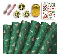 Christmas Wrapping Mega Kit: 10 Sheets Classic Kraft Festive Traditional Pattern Present Gift Wrap Roll | 70cm x 50cm Wrap Paper Design | Complete Xmas Package Set | String, Stickers, Bows, Ribbons