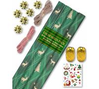 Christmas Wrapping Mega Kit: 20 Sheets Classic Kraft Festive Traditional Pattern Present Gift Wrap Roll | 70cm x 50cm Wrap Paper Design | Complete Xmas Package Set | String, Stickers, Bows, Ribbons