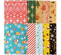 Christmas Wrapping Paper - 10 Sheets, 70x50cm Each - Rustic Santa Claus, Snowman, Moose, Snowflakes, Trees, Candy Canes, Red Stripes, Polka Dots
