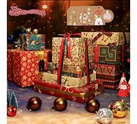 Christmas Wrapping Paper, 10 Sheets Recycled Kraft Paper 70 * 50CM with Tags Stickers and Paper Rope, for Christmas Gifts Arts Crafts Decorations 10 Different Designs