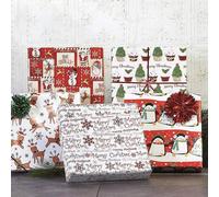 Christmas Wrapping Paper 20 Sheets Flat Xmas Gift Wrap 10 Assorted Designs 2 Sheets Each Cute Merry Panda Theme Jingle Bell Colorful Easy Cut Fold