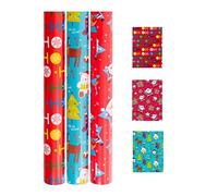 Christmas Wrapping Paper 3 Rolls x 20M Presents Gift Wrap Xmas Party - 60 Metres Total