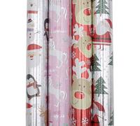Christmas Wrapping Paper 4 x 2 Metres - Foil Gift Wrap Rolls (4 Cute Designs)